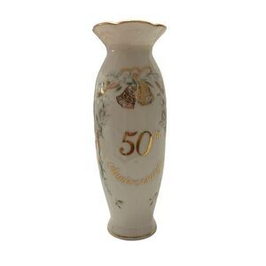 Lefton 50th Anniversary Porcelain Vase Elegant Floral Gold‎ Trim Collectiblech